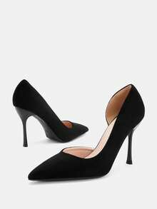 Glitzique Women's Elegant High Heel Shoes, Fashionable Slim Pointed Toe High Heels, Sexy Side Hollow Stilettos, Elegant Party Style Summer Shoes - Black - View 8