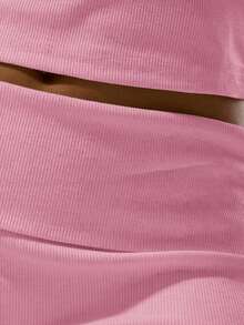 MUSERA ESSENTIALS Rib Fold Over Waist Mini Shorts Basic Spring Summer Vacation Holiday Winter Pants - Baby Pink - View 6