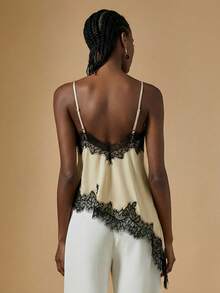 Briarwyn Áo camisole nữ phối ren, vạt bất đối xứng, kiểu dáng thường ngày, đa năng, thích hợp cho buổi hẹn hò hoặc buổi tối. - Màu Khaki - Xem 2
