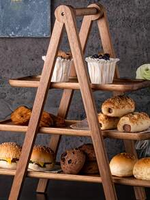 KEMORELA 1PC,Wooden 3 Tier Serving Tray Wood Cupcake Stand Rectangle Serving Platter Food Display Trays For Party, Birthday, Wedding,Kitchen, - Brown - View 5