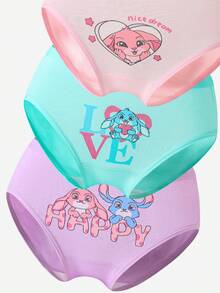 Conjunto de 6 piezas de ropa interior de algodón suave y linda para niñas pequeñas con ribetes de contraste y estampados divertidos, ropa interior para niños de vuelta al colegio - Multicolor - Ver 5