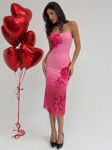 Firerie Valentine's Day New Arrival Spring/Summer Red Floral Placement Print Camisole Dress,Summer Dresses For Women - Baby Pink - View 5