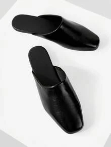 Women Shoes Spring And Summer New Models, Simple Square Design Home Dating Afternoon Tea Popular Mule Flat Shoes - Black - View 4