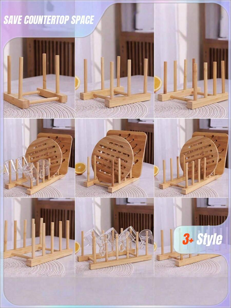Vertical Bamboo Dish Rack, Utensil Drying And Storage Rack, Kitchen Drawer Organizer - Pot Lid Rack, Cabinet Space Saving Dish Rack - Cutting Board Drainer Rack, Can Hold Plates, Pot Lids, Bowls, Cups And Books, Kitchen Cabinet Organizer, Keeps Tableware Dry - Multicolor - View 1