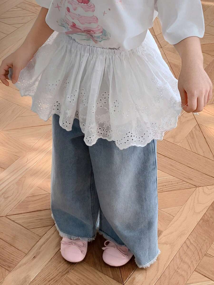 Dazy Kids Young Girl Embroidered Elastic Waist Casual Skirt - White - View 1