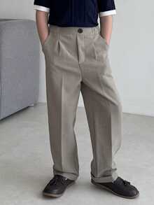 DAZY Tween Boy Gentleman Style Versatile Solid Color Suit Pants - Khaki - View 1