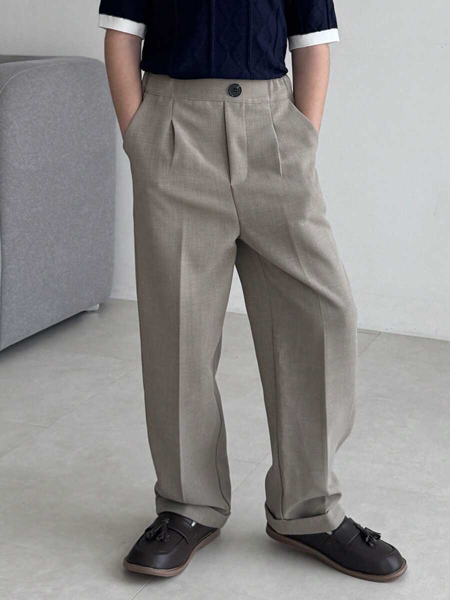 DAZY Tween Boy Gentleman Style Versatile Solid Color Suit Pants - Khaki - View 1