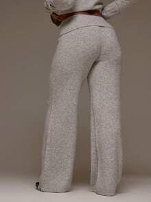 MUSERA 翻折腰带阔腿针织裤 冬季新年可爱性感外出晚宴派对点缀 - 灰色 - 查看 4