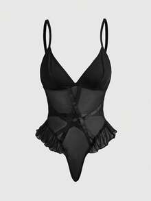 ROMWE Goth 女士哥特式五芒星性感网纱连体衣 - 黑色 - 查看 1