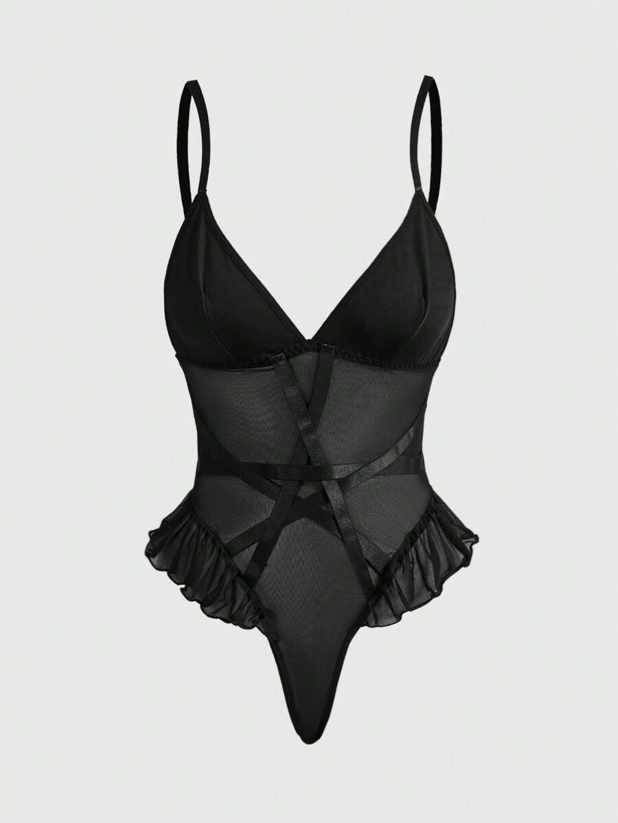 ROMWE Goth 女士哥特式五芒星性感网纱连体衣 - 黑色 - 查看 1