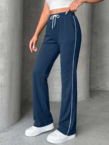 EURMUSE Pantalón de chándal con cintura de cordón, de moda para el verano - Azul Marino - Ver 4