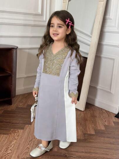 DAZY Young Girl's V-Neck Color Block Casual Party & Outing Dress