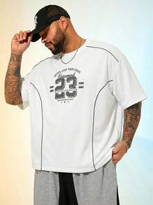 EASEVO Plus Size Men's Casual Loose Knit Fine Printed Short Sleeve Round Neck T-Shirt Men's Oversized Printed T-Shirt Men's Cropped Tee - White - View 2