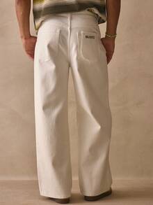 Pantalones vaqueros anchos y holgados con bolsillos traseros y bordado de marca "MUSERO", esenciales de primavera y verano - Blanco - Ver 4