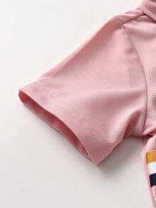 SHEIN Streecool Kids 男童骑士印花 Polo 领短袖 T 恤和裤子休闲套装 - 淺粉色 - 查看 4