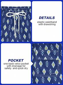 Surfspeed Men's Geometric Print Drawstring Waist Beach Shorts Men's Swim Trunks Geometric Blue Swim Trunks For Men - Blue - View 6