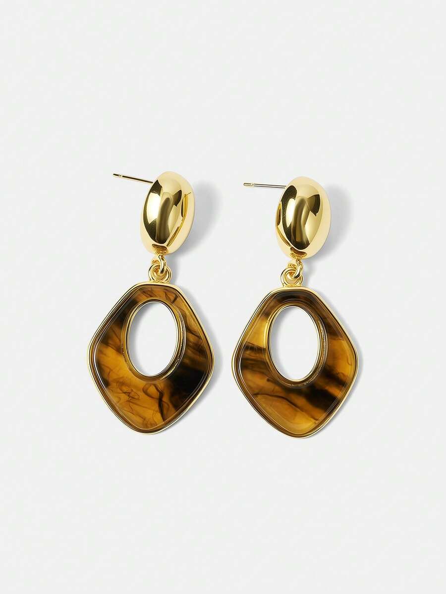 MOTF PREMIUM 18K Gold-Plated Amber Geometric Elegant Earrings - Yellow Gold - View 2