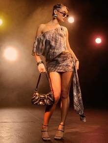 Hauture Women's Sexy Off Shoulder Asymmetrical Neck Twisted Shoulder Waist Cut Out Mini Dress - Brown - View 1