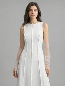 Ontre 2026 New Spring/Summer Woven Fabric Dress, Waist Cinched A-Line Silhouette, Sleeveless, Minimalist Design, Suitable For Business, Casual, Independence Day, Urban Chic, Commuting - White - View 2