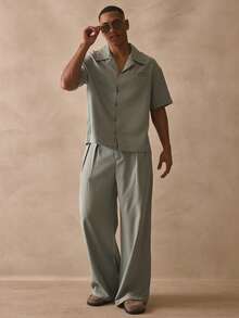 Musero 宽松修身时尚重褶西裤，隐形拉链，春夏必备下装 - 軍綠色 - 查看 1