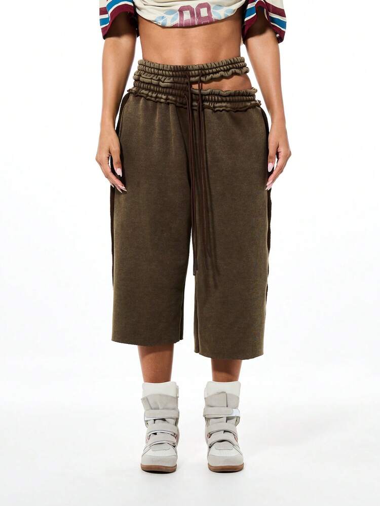 SUMWON WOMEN High Waisted Wide Leg Drawstring Shorts