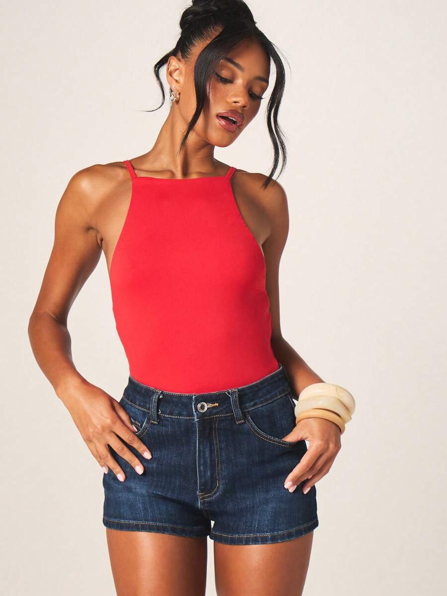 MISSGUIDED 女士高领吊带露背连体衣无袖修身夏季派对夜店吊带背心红色挂脖连体衣休闲 - 紅色 - 查看 1