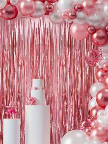 1/2/4pcs Bright Pink Tinsel Curtain Backdrop Decor For Birthday Gender Reveal Baby Shower Bridal Party Wedding Celebration Photo Booth Background Props - Pink - View 7