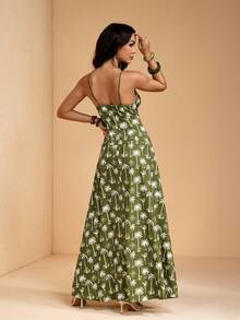 JIAN LASALA Đầm maxi mùa hè không tay dành cho nữ, dây mảnh, cổ chữ V khoét sâu, họa tiết nhiệt đới toàn thân, thích hợp cho kỳ nghỉ. - màu xanh lá - Xem 2