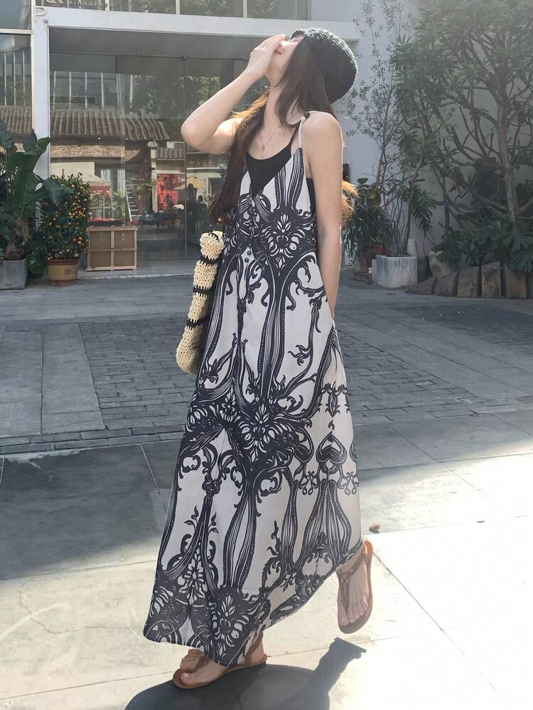 Women's Deep V-Neck Long Floral Print Slip Dress, Elegant Dress Boho Sun Dresses For Women Vacation Outfits Women Summer