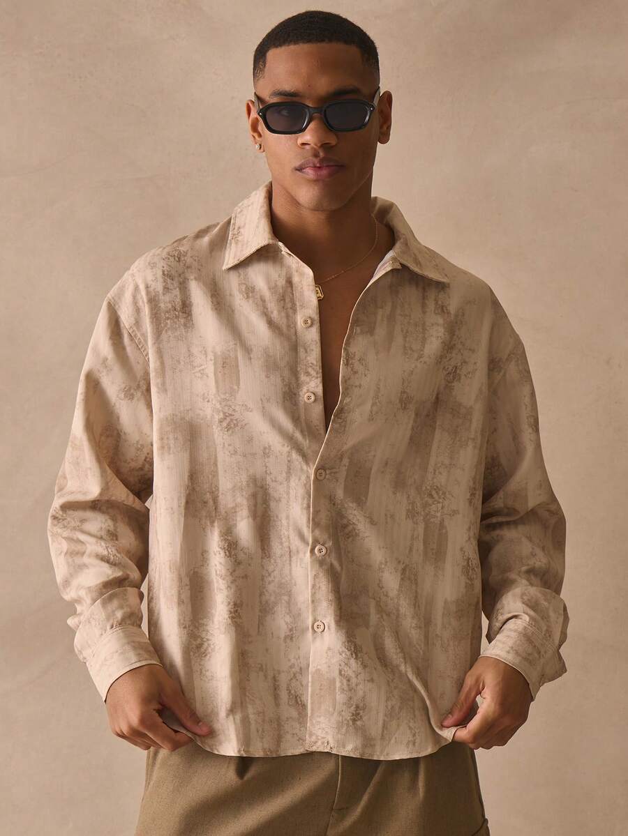 Musero 长袖宽松翻领印花纽扣衬衫，春夏必备单品 - 彩色 - 查看 1