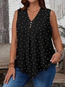 EMERY ROSE Plus Size V-Neck Sleeveless Shirt, Suitable For Summer - Multicolor - View 7
