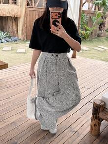 DAZY 少女百褶纽扣休闲百搭日常阔腿裤 夏季 - 彩色 - 查看 8