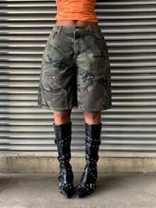 StreetHx 女士迷彩图案口袋宽松百慕大牛仔短裤 - 彩色 - 查看 2