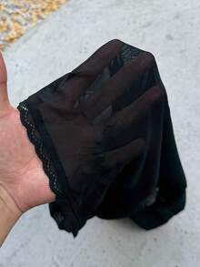 FavEase 女士 YK2 蕾丝拼接中国风立领修身收腰衬衫 - 黑色 - 查看 6