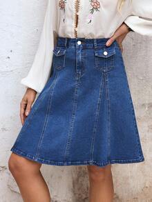 EMERY ROSE Women's High Waist Casual Commuter Fashion Denim Mini Skirt - Blue - View 5