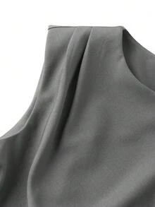 Ellevyn Women's Solid Color Pleated Elegant Waist-Cinched Mid-Length Dress, Suitable For Daily Office Wear Office Siren Outfits - Grey - View 4