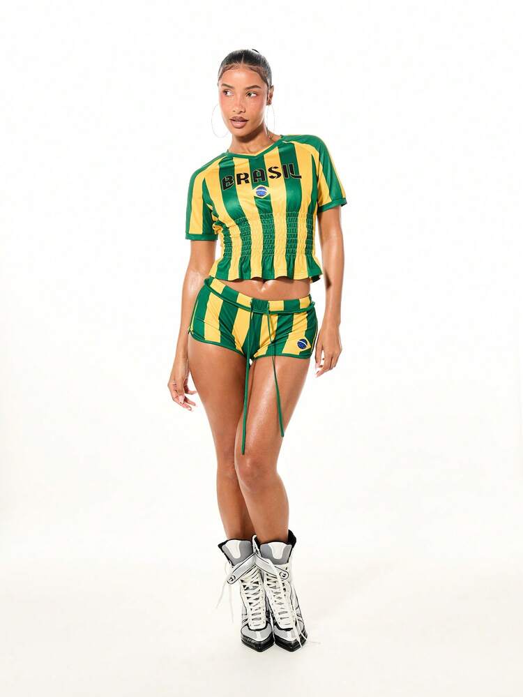 SUMWON WOMEN Pantaloncini a vita alta a righe con colori brasiliani