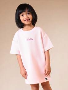 SUMWON Girls Tie Dye Oversized T-Shirt Dress With Pink Gradient Print And Short Sleeves For Casual Summer Wear - Pink - View 3