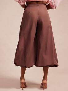 Vixey Elastic Waistband Gathered Balloon Hem Pants - Brown - View 5