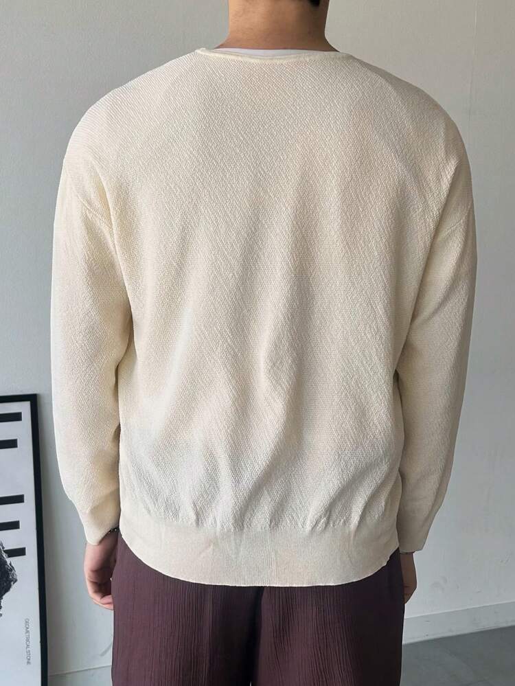 Men's Casual Beige Single-Breasted Long Sleeve Knit Cardigan, Spring/Summer