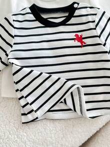 SHEIN Newborn Baby Girl Cute Casual Summer Knit Striped & Printed Short Sleeve T-Shirt, Multi-Color - Multicolor - View 4