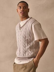 Musero V Neck Sleeveless Cable Style Knit Jumper Tank Top Vest Look Sweater Contrast Panels Spring Summer Essentials - Multicolor - View 3