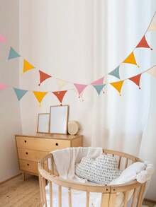 1 Set Long Multicolor Cotton Fringe Garland Hanging Fabric Bunting Banner For Wedding Birthday Baby Shower Party Decoration Colorful Pennant Indoor Outdoor Fence Roof Room Classroom Garden Hallway Festival Party Supplies Decor - Pink - View 3