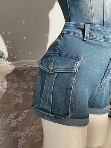 Elamini Women's Casual Denim Jumpsuit With Pockets And Buttons, Suitable For Daily Wear, Dates And Outings - Blue - View 3