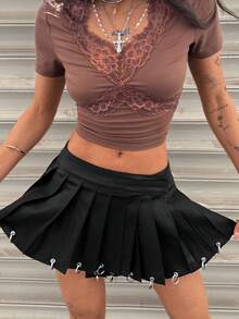 Jeanoix Y2K Women's Coated Mini Pleated Skirt - Black - View 4
