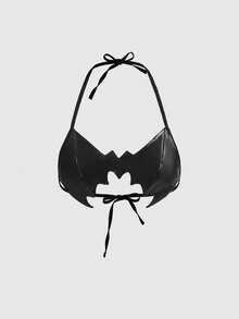 ROMWE Gothic Bat Shaped Halter Neck Bondage Lingerie - Black - View 1
