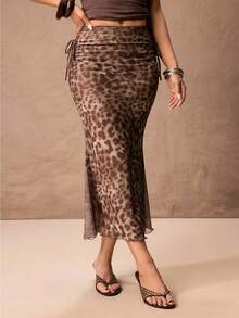ROMWE PETITE Women's Leopard Print Mesh Skirt - Multicolor - View 1