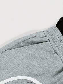 ROMWE MEN Men's Drawstring Waist Letter Print Casual Versatile Daily Wear Shorts, Suitable For Spring & Summer - Light Grey - View 7