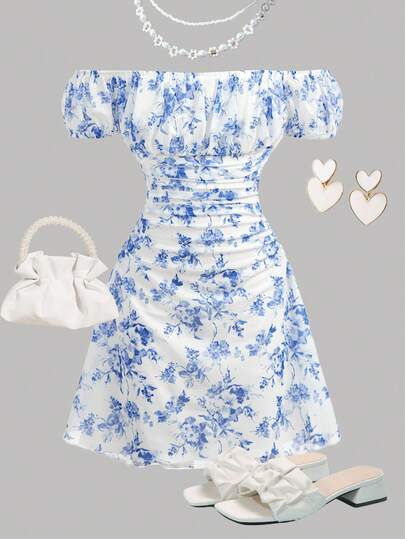 Girlism Đầm hai mặt họa tiết hoa nhí cho bé gái tuổi teen, thích hợp cho tiệc tùng, đi làm, lễ tốt nghiệp, tựu trường, kỳ nghỉ.