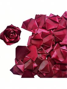 SHEIN Artificial Silk Like Fake Petals, Pre Made Ribbon Rose Petals Semi-Finished Product, Suitable For Making DIY Bouquets Of Eternal Roses, - Burgundy - View 7